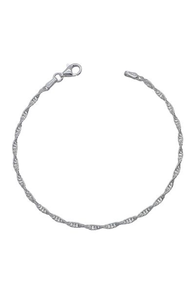 Sterling Silver 2mm Loose Rope / Prince of Wales Bracelet with Chain