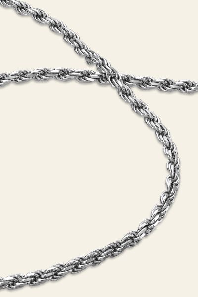 Sterling Silver 3.3mm Diamond Cut Rope Chain Necklace