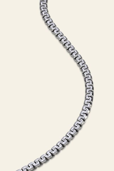 Sterling Silver 3.5mm Greek Box Pave Chain Necklace  