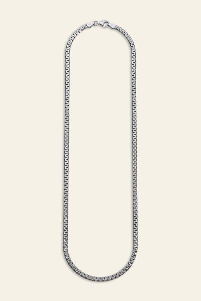 Sterling Silver 3.5mm Greek Box Pave Chain Necklace  