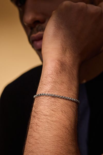 Sterling Silver 3.7mm Rounded Box Bracelet Small