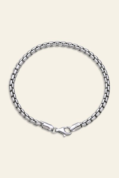 Sterling Silver 3.7mm Rounded Box Bracelet Small