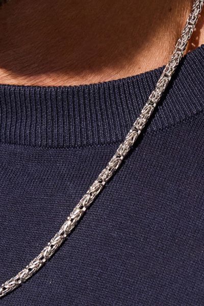 Sterling Silver 3.9mm Round Byzantine Chain Necklace