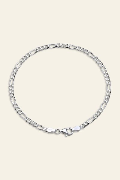 Sterling Silver 3mm Diamond Cut Figaro Link Bracelet