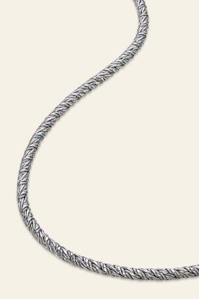 Sterling Silver 3mm Twisted Round Foxtail Chain Necklace