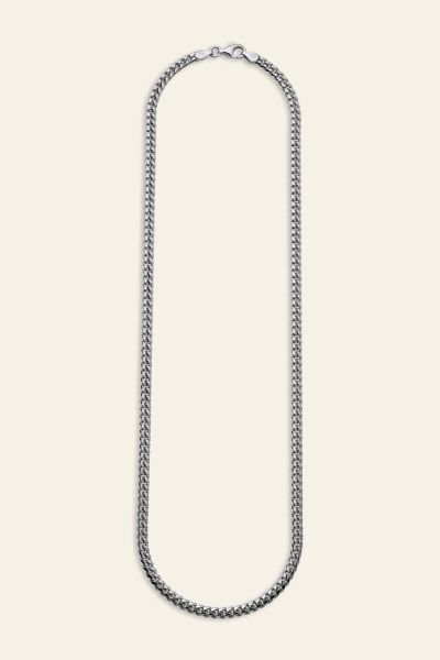 4.2mm Sterling Silver Cuban Link Chain Necklace close up on Model Jed