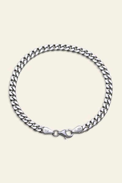 Sterling Silver 4.2mm Diamond Cut Square Curb Bracelet
