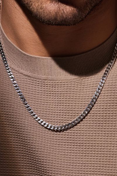 Sterling Silver 4.2mm Diamond Cut Square Curb Chain Necklace