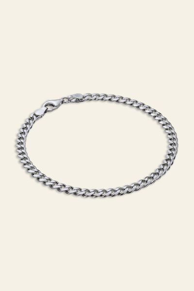 Sterling Silver 4.3mm Diamond Cut Curb Link Bracelet Flat