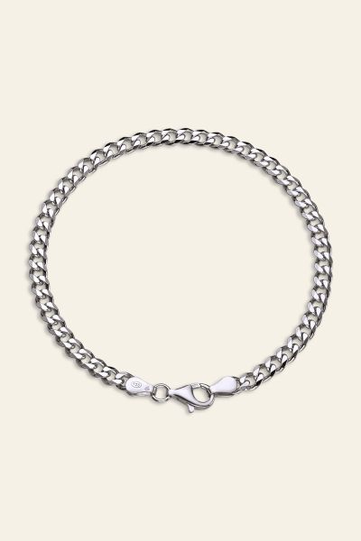 Sterling Silver 4.3mm Diamond Cut Curb Link Bracelet Flat