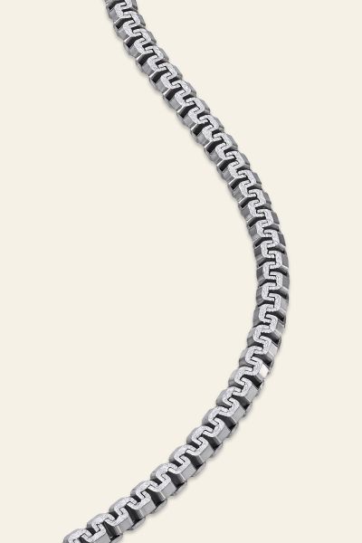 Sterling Silver 4.6mm Greek Box Pave Chain Necklace  