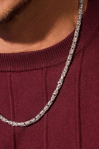 Sterling Silver 4.8mm Round Byzantine Chain Necklace