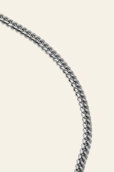 4.9mm Sterling Silver Cuban Chain Link Necklace on Model Ed 
