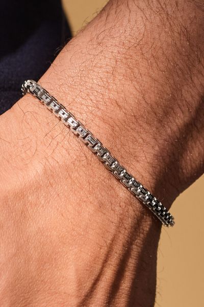 Sterling Silver 4mm Double Box Bracelet Diamond Cut