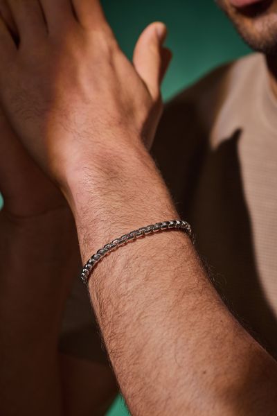 Sterling Silver 3.7mm Rounded Box Bracelet Small