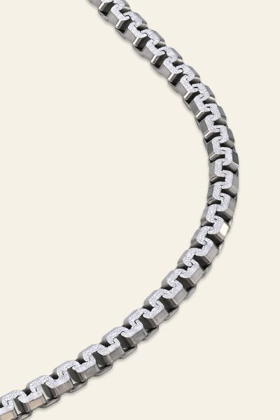 Sterling Silver 5.4mm Greek Box Pave Chain Necklace  