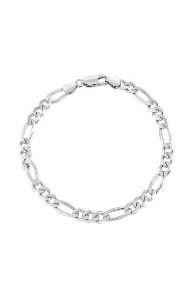 Sterling Silver 5.7mm Diamond Cut Figaro Link Bracelet with Chain