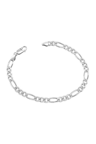 Sterling Silver 5.7mm Diamond Cut Figaro Link Bracelet with Chain