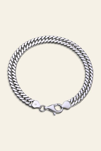 Sterling Silver 6.7mm Double Curb Bracelet Diamond Cut 