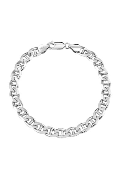 Sterling Silver 6.9mm Diamond Cut Marina Link Bracelet with Chain
