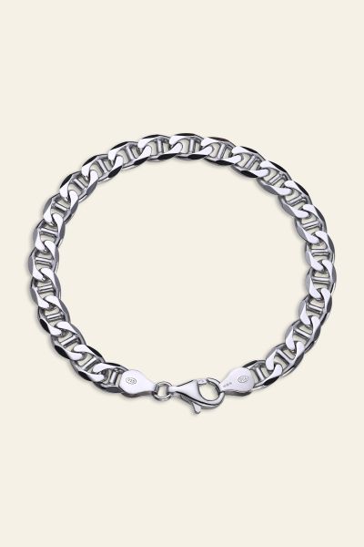 Sterling Silver 6.9mm Diamond Cut Marina Link Bracelet