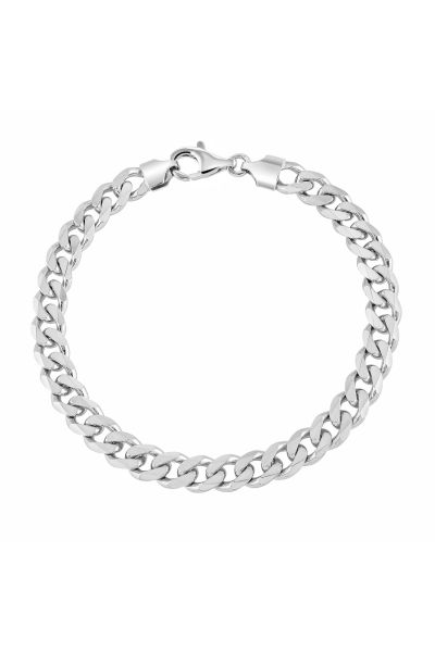Sterling Silver 7.3mm Diamond Cut Curb Link Bracelet with Chain