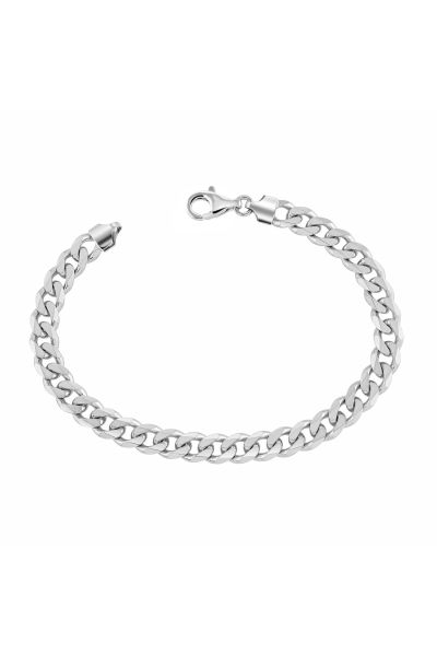 Sterling Silver 7.3mm Diamond Cut Curb Link Bracelet with Chain