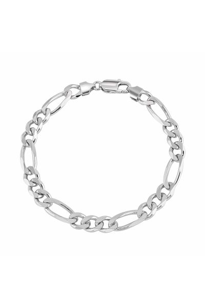 Sterling Silver 7.6mm Diamond Cut Figaro Link Bracelet with Chain