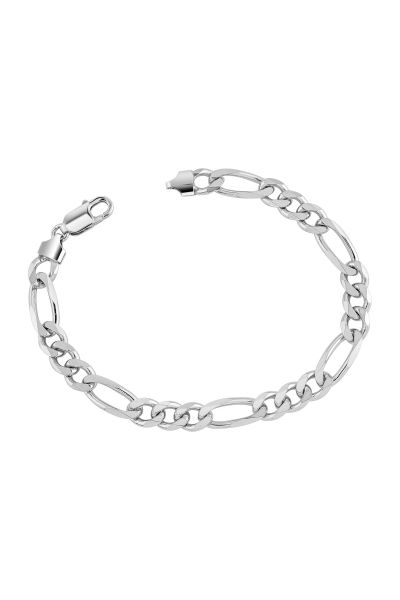 Sterling Silver 7.6mm Diamond Cut Figaro Link Bracelet with Chain