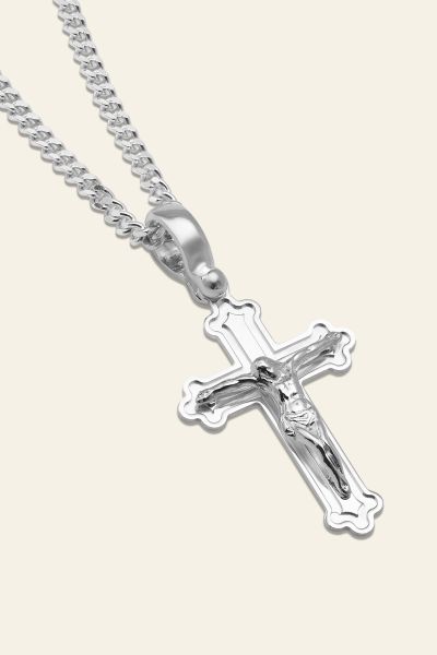 Sterling Silver Budded Crucifix Cross Necklace