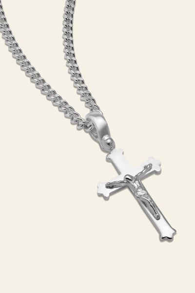 Sterling Silver Budded Crucifix Cross Necklace