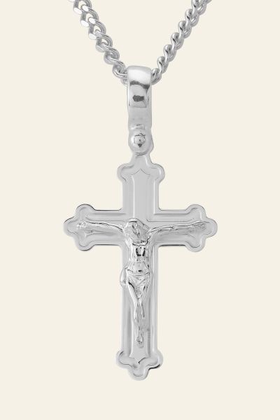 Sterling Silver Budded Crucifix Cross Necklace