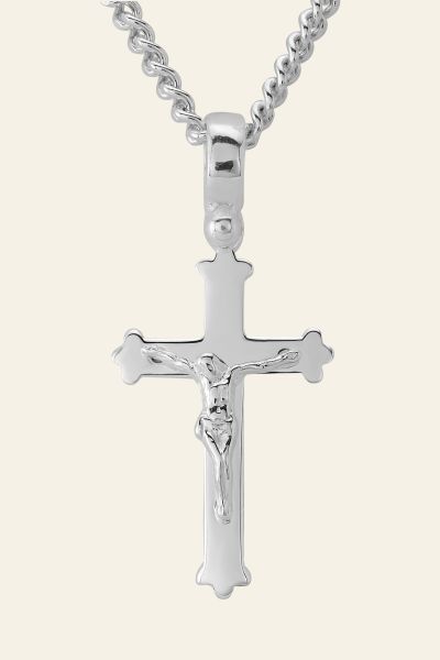Sterling Silver Budded Crucifix Cross Necklace