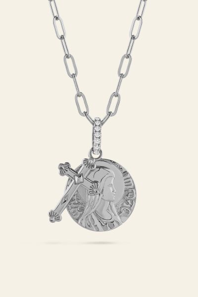 Sterling Silver Cross and Mary Necklace