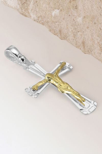 Gold Plated on Sterling Silver Byzantine Crucifix Cross Pendant