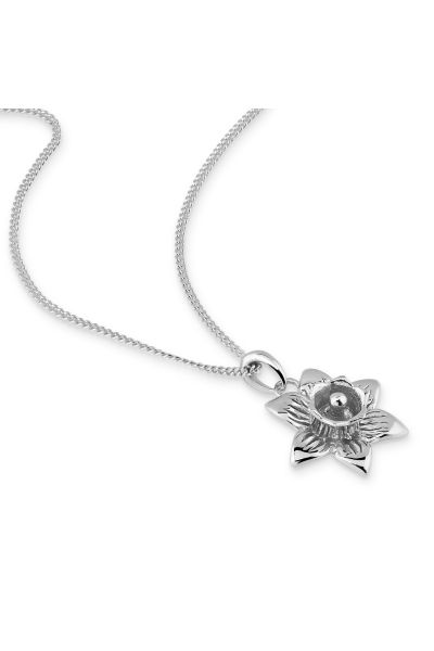 Sterling Silver MARCH DAFFODIL Necklace with Curb chain