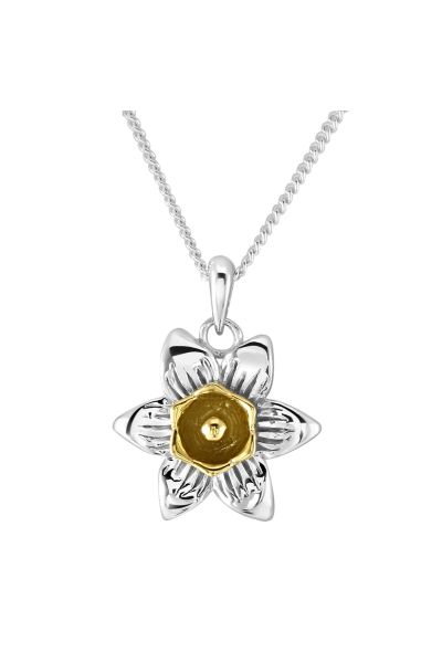 Sterling Silver Gold Plated MARCH DAFFODIL Necklace with Curb chain