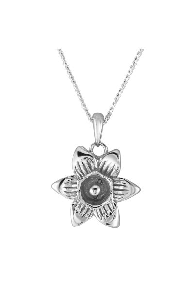 Sterling Silver MARCH DAFFODIL Necklace with Curb chain