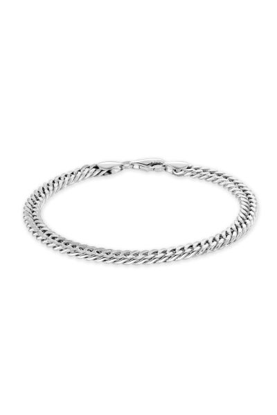 Sterling Silver 5.7mm Double Curb Bracelet with Chain Diamond Cut