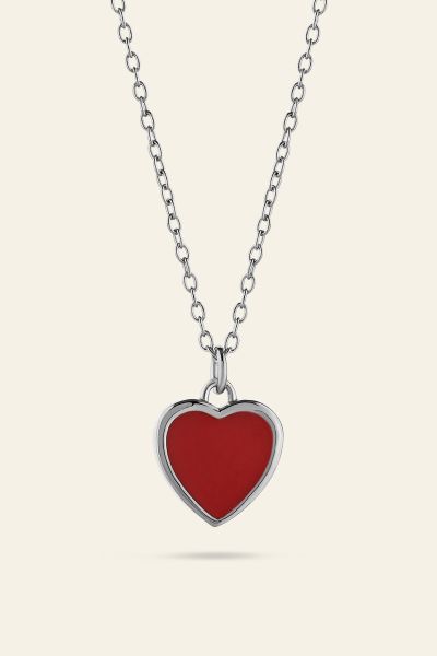 Sterling Silver Enamel Red Heart Necklace