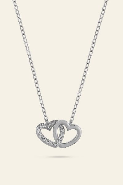 Sterling Silver Entwined Double Heart Necklace
