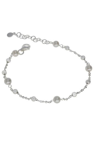 Sterling Silver Faux Pearl Beaded Charm Extendable Bracelet 7 7.5 8 Inch