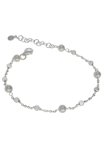 Sterling Silver Faux Pearl Beaded Charm Extendable Bracelet 7 7.5 8 Inch