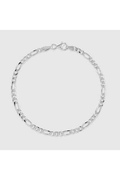 Sterling Silver 3mm Diamond Cut Figaro Link Bracelet with Chain