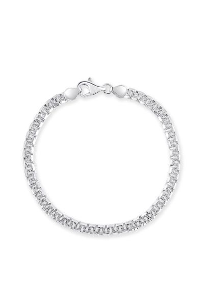 Sterling Silver 4.6mm Greek Box Pave Bracelet with Chain