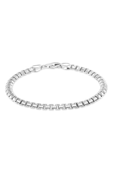 Sterling Silver 4.6mm Greek Box Pave Bracelet with Chain