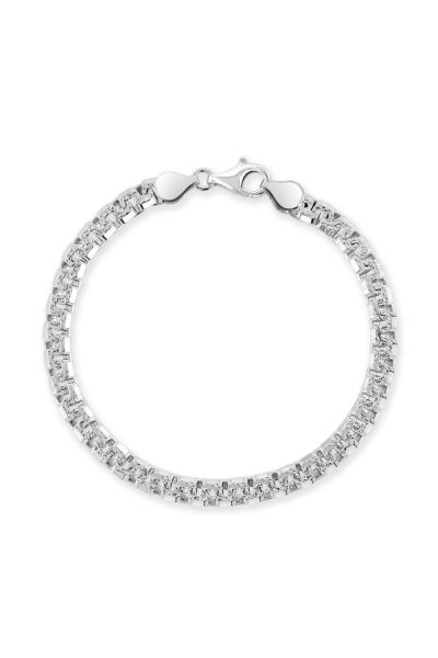 Sterling Silver 5.4mm Greek Box Pave Bracelet with Chain