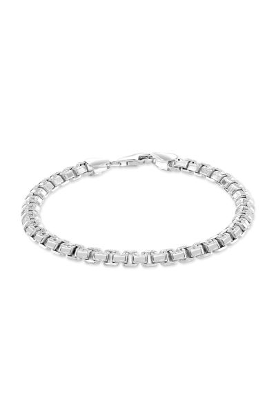 Sterling Silver 5.4mm Greek Box Pave Bracelet with Chain