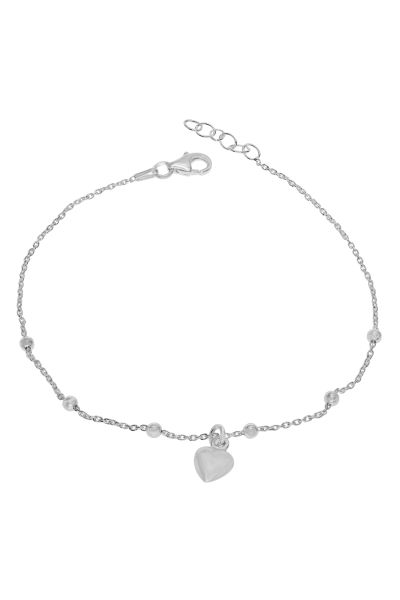 Sterling Silver Puffy Heart on Extendable Beaded Trace Bracelet