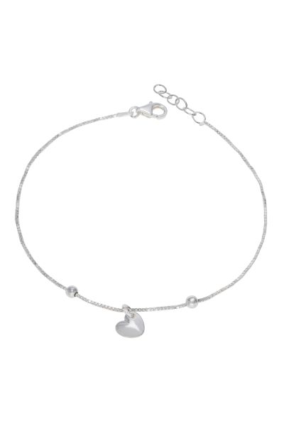 Sterling Silver Heart on Extendable  Box Link Bracelet